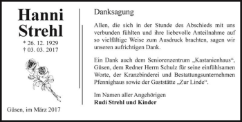 Traueranzeige von Hanni Strehl  von Magdeburger Volksstimme