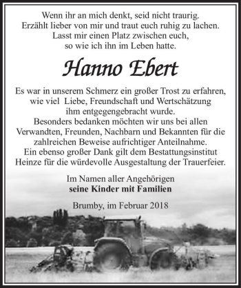 Traueranzeige von Hanno Ebert  von Magdeburger Volksstimme