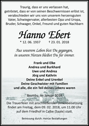 Traueranzeige von Hanno Ebert  von Magdeburger Volksstimme