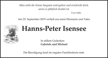Traueranzeige von Hanns-Peter Isensee  von Magdeburger Volksstimme