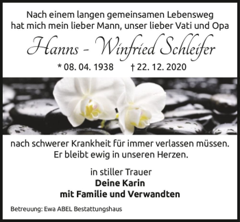 Traueranzeige von Hanns-Winfried Schleifer  von Magdeburger Volksstimme