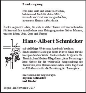Traueranzeige von Hans-Albert Schmicker  von Magdeburger Volksstimme