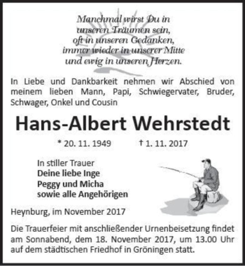 Traueranzeige von Hans-Albert Wehrstedt  von Magdeburger Volksstimme