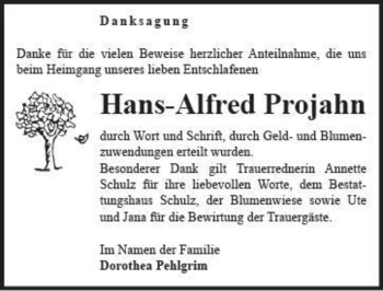 Traueranzeige von Hans-Alfred Projahn  von Magdeburger Volksstimme