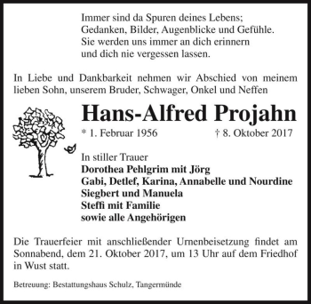 Traueranzeige von Hans-Alfred Projahn  von Magdeburger Volksstimme