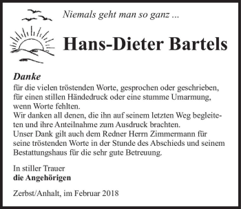 Traueranzeige von Hans-Dieter Bartels  von Magdeburger Volksstimme