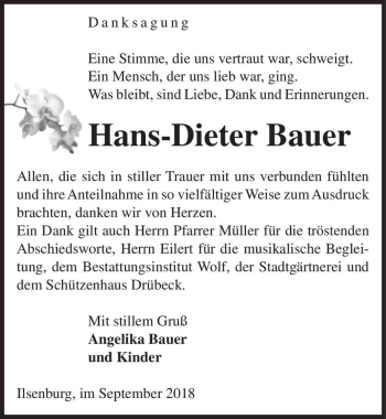 Traueranzeige von Hans-Dieter Bauer  von Magdeburger Volksstimme