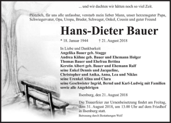 Traueranzeige von Hans-Dieter Bauer  von Magdeburger Volksstimme