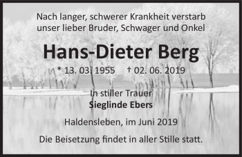 Traueranzeige von Hans-Dieter Berg  von Magdeburger Volksstimme
