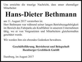 Traueranzeige von Hans-Dieter Bethmann  von Magdeburger Volksstimme
