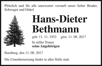Traueranzeige von Hans-Dieter Bethmann  von Magdeburger Volksstimme