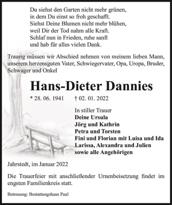 Traueranzeige von Hans-Dieter Dannies  von Magdeburger Volksstimme