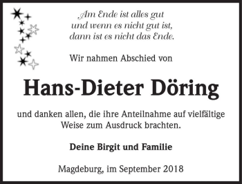 Traueranzeige von Hans-Dieter Döring  von Magdeburger Volksstimme