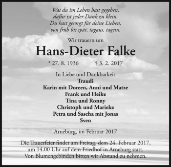 Traueranzeige von Hans-Dieter Falke  von Magdeburger Volksstimme