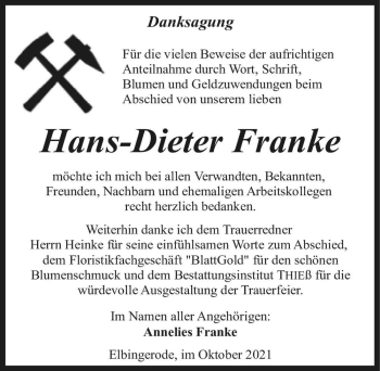 Traueranzeige von Hans-Dieter Franke  von Magdeburger Volksstimme