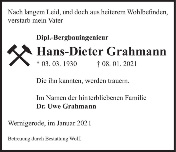 Traueranzeige von Hans-Dieter Grahamm  von Magdeburger Volksstimme