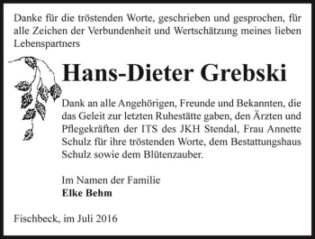 Traueranzeige von Hans-Dieter Grebski  von Magdeburger Volksstimme