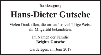 Traueranzeige von Hans-Dieter Gutsche  von Magdeburger Volksstimme