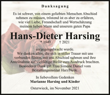 Traueranzeige von Hans-Dieter Harsing  von Magdeburger Volksstimme