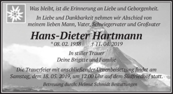 Traueranzeige von Hans-Dieter Hartmann  von Magdeburger Volksstimme