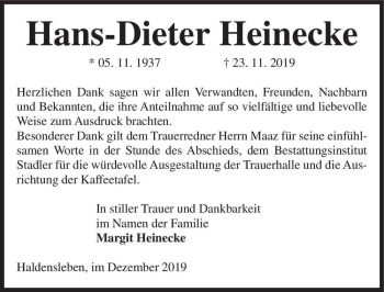 Traueranzeige von Hans-Dieter Heinecke  von Magdeburger Volksstimme