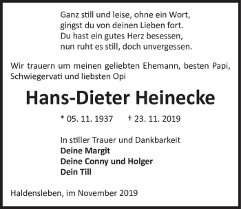 Traueranzeige von Hans-Dieter Heinecke  von Magdeburger Volksstimme