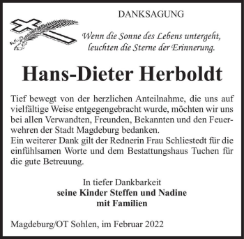 Traueranzeige von Hans-Dieter Herboldt  von Magdeburger Volksstimme
