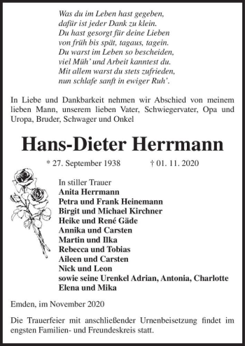 Traueranzeige von Hans-Dieter Herrmann  von Magdeburger Volksstimme