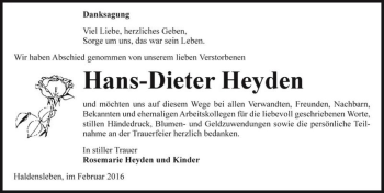 Traueranzeige von Hans-Dieter Heyden  von Magdeburger Volksstimme