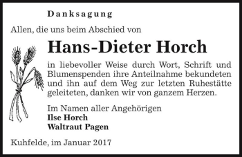 Traueranzeige von Hans-Dieter Horch  von Magdeburger Volksstimme