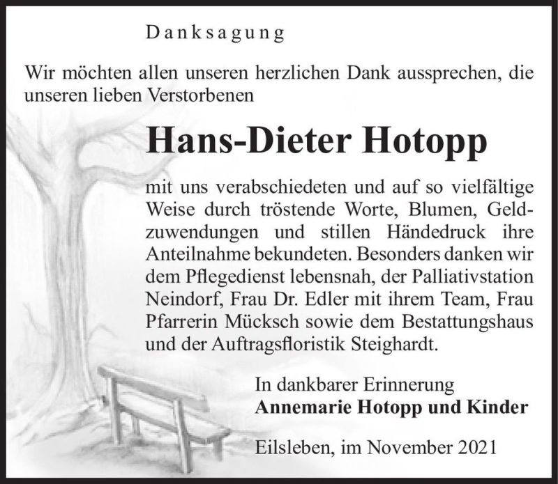  Traueranzeige für Hans-Dieter Hotopp  vom 27.11.2021 aus Magdeburger Volksstimme