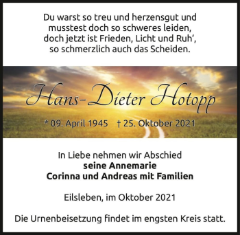 Traueranzeige von Hans-Dieter Hotopp  von Magdeburger Volksstimme