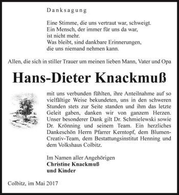 Traueranzeige von Hans-Dieter Knackmuß  von Magdeburger Volksstimme