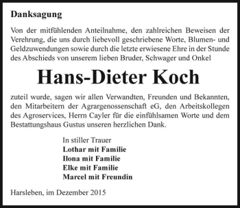 Traueranzeige von Hans-Dieter Koch  von Magdeburger Volksstimme