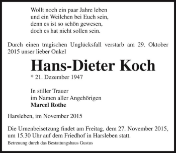 Traueranzeige von Hans-Dieter Koch  von Magdeburger Volksstimme