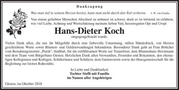 Traueranzeige von Hans-Dieter Koch  von Magdeburger Volksstimme