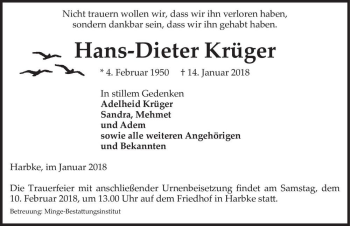 Traueranzeige von Hans-Dieter Krüger  von Magdeburger Volksstimme