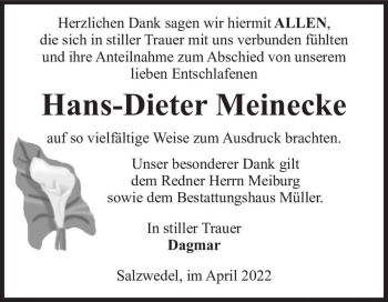 Traueranzeige von Hans-Dieter Meinecke  von Magdeburger Volksstimme