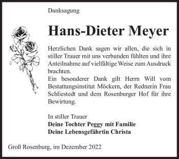 Traueranzeige von Hans-Dieter Meyer  von Magdeburger Volksstimme