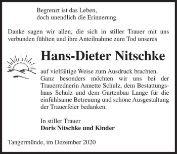 Traueranzeige von Hans-Dieter Nitschke  von Magdeburger Volksstimme