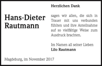 Traueranzeige von Hans-Dieter Rautmann  von Magdeburger Volksstimme