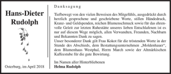 Traueranzeige von Hans-Dieter Rudolph  von Magdeburger Volksstimme
