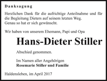 Traueranzeige von Hans-Dieter Stiller  von Magdeburger Volksstimme