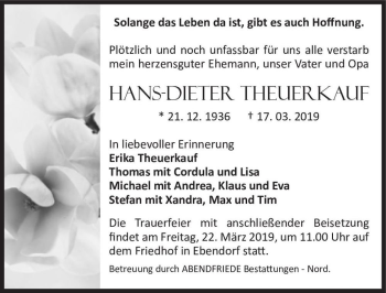 Traueranzeige von Hans-Dieter Theuerkauf  von Magdeburger Volksstimme