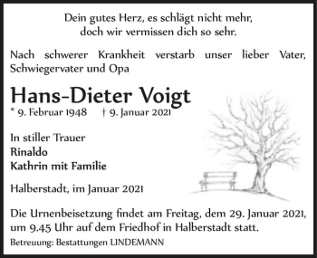 Traueranzeige von Hans-Dieter Voigt  von Magdeburger Volksstimme