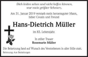 Traueranzeige von Hans-Dietrich Müller  von Magdeburger Volksstimme