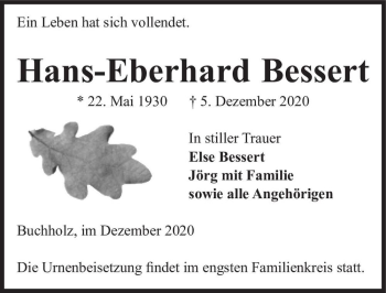 Traueranzeige von Hans-Eberhard Bessert  von Magdeburger Volksstimme