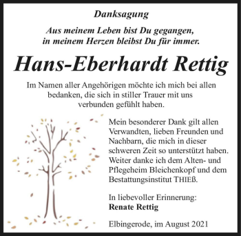 Traueranzeige von Hans-Eberhardt Rettig  von Magdeburger Volksstimme