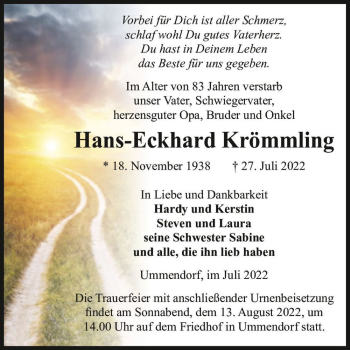 Traueranzeige von Hans-Eckhard Krömmling  von Magdeburger Volksstimme