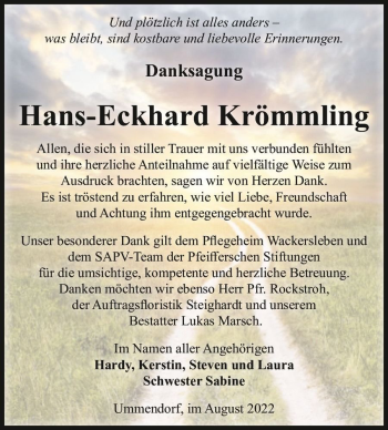 Traueranzeige von Hans-Eckhard Krömmling  von Magdeburger Volksstimme
